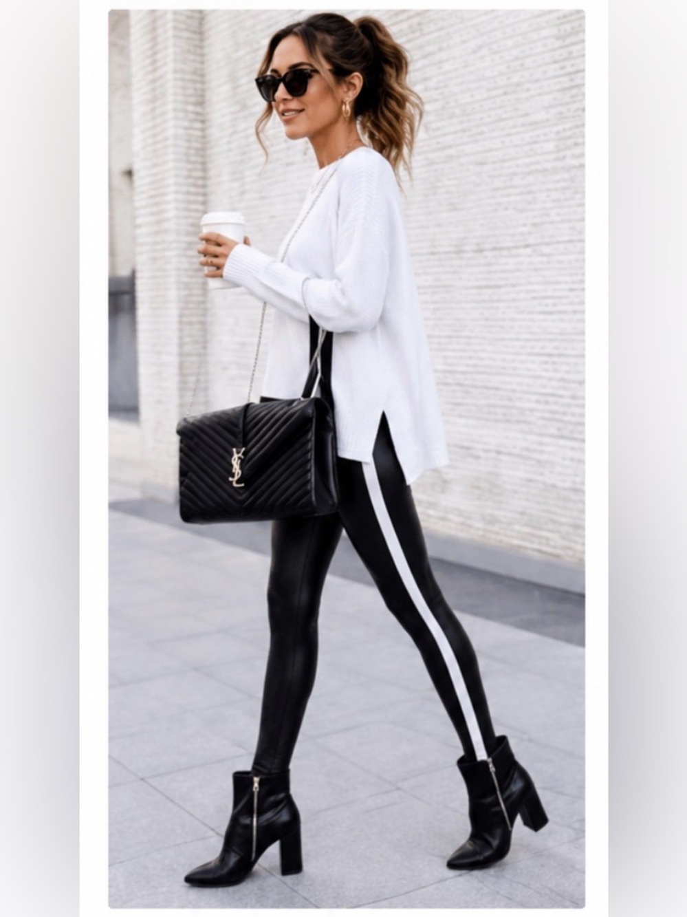 288 SPANX Faux Leather Leggings Black White Side Stripe Small Moto Athleisure